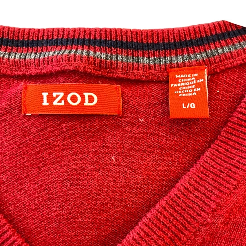 Izod Men’s Red Long Sleeve V-Neck Knit Vintage Cotton Sweater Top Shirt sz Large - Picture 3 of 3